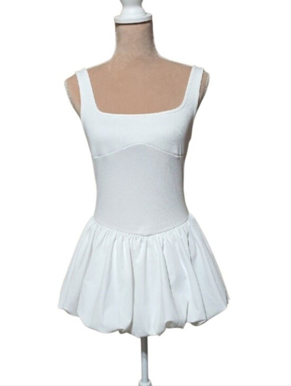 Bubble Hem White Square Neck Tank Dress - Picture 7 of 8